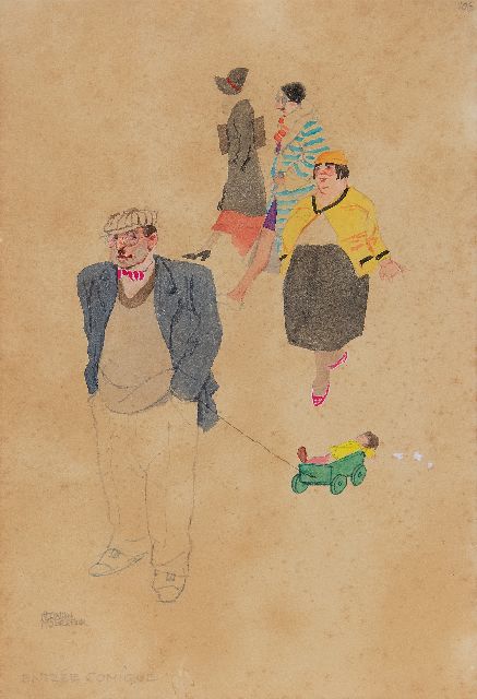 Moerkerk H.A.J.M.  | Comic entrance, pencil and watercolour on paper 25.6 x 17.3 cm, signed l.l.
