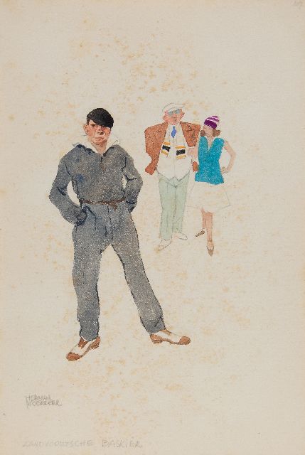 Moerkerk H.A.J.M.  |   Zandvoort Baskier, pencil and watercolour on paper 25.5 x 17.2 cm, signed l.l.