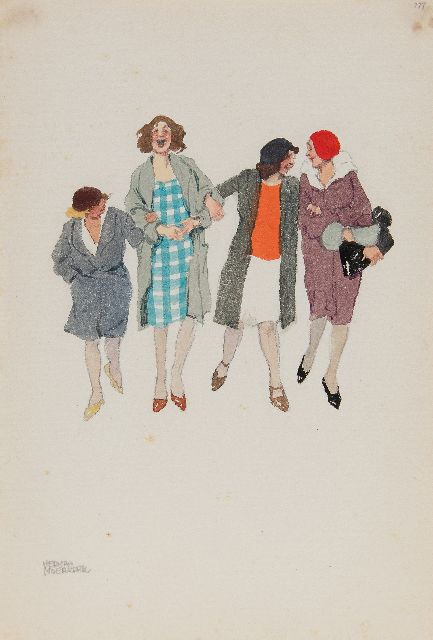 Moerkerk H.A.J.M.  | Going out in Zandvoort, pencil and watercolour on paper 25.6 x 17.2 cm, signed l.l.