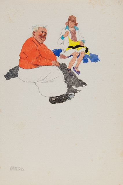 Moerkerk H.A.J.M.  | On the beach of Zandvoort, pencil and watercolour on paper 25.5 x 17.1 cm, signed l.l.