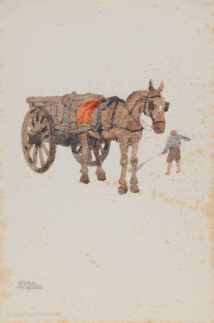 Herman Moerkerk | Shell fisherman, pencil and watercolour on paper, 25.6 x 17.1 cm, signed l.l.