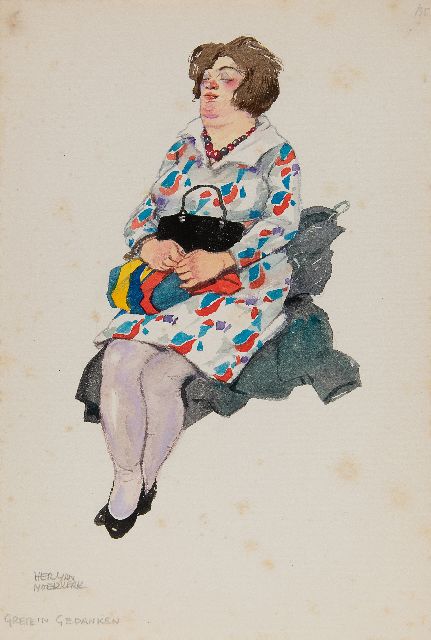Moerkerk H.A.J.M.  | Grete in Gedanken, watercolour on paper 25.5 x 17.1 cm, signed l.l.