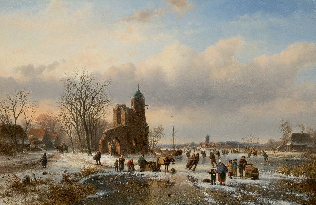 Vester W.  | Skaters on the ice near a castle ruin, oil on canvas 82.1 x 124.8 cm, signed l.l.