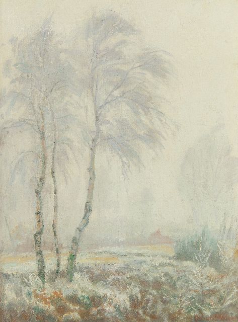Meijer J.  | Frost and fog, oil on canvas 38.5 x 28.8 cm, signed l.r.