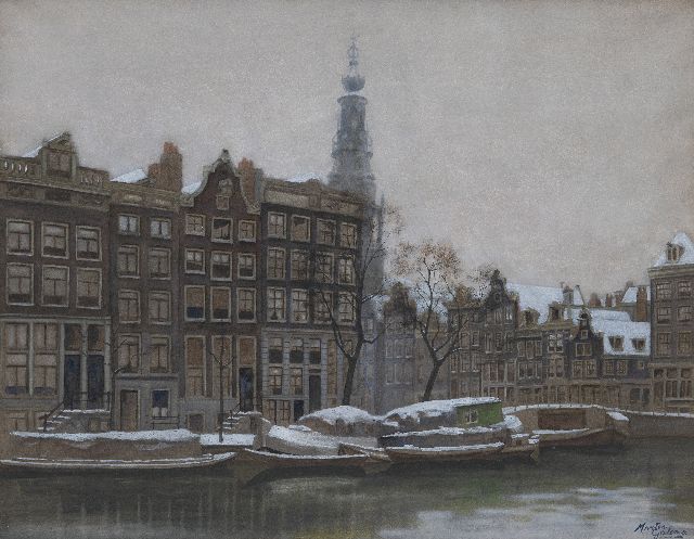 Galema A.  | Amsterdam in winter, with the tower of the Zuiderkerk, watercolour on paper 52.0 x 66.5 cm, signed l.r. and without frame