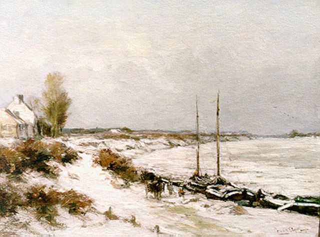 Apol L.F.H.  | Moored boats in a winter landscape, oil on canvas 45.0 x 60.0 cm, signed l.r.