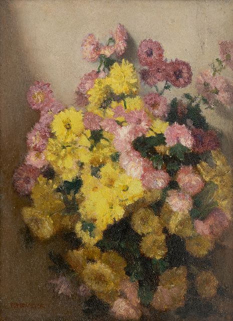 Marie Wandscheer | Autumn chrysanthemums, oil on panel, 41.0 x 30.1 cm, signed l.l. and reverse