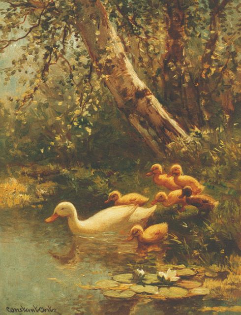 Artz C.D.L.  | A hen and ducklings watering, oil on panel 24.1 x 18.0 cm, signed l.l.