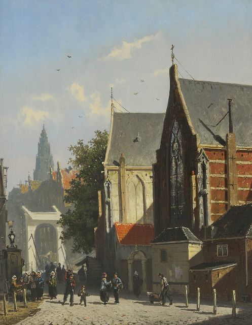 Frederik Roosdorp | A town view with figures by a draw bridge, oil on panel, 34.9 x 28.2 cm, signed l.l.