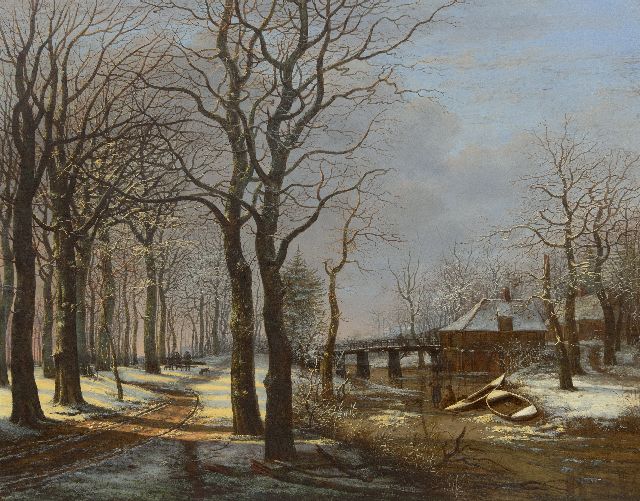 Westenberg G.P.  | Woodlandscape with treelane in the snow, oil on canvas 63.8 x 80.8 cm, signed l.r. and dated 1821