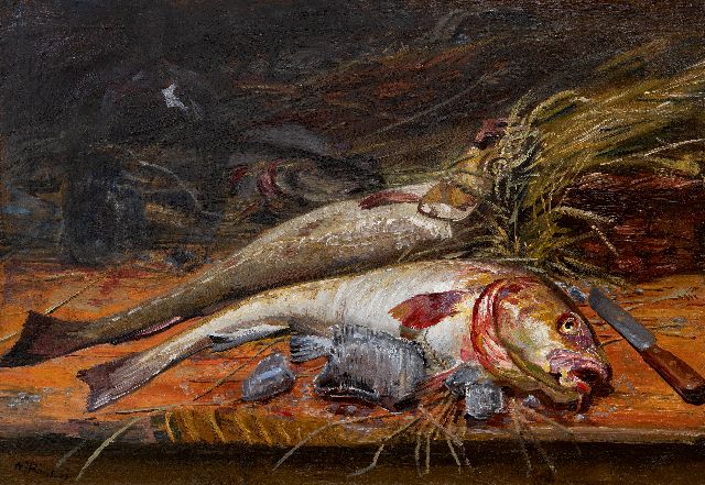 Richters M.J.  | Still life with fish, oil on canvas 65.8 x 99.2 cm, signed l.l.