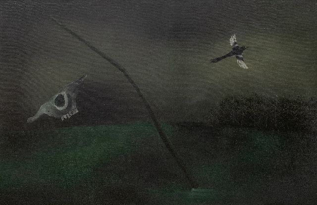 Doorn M.J. van | Schedel met ekster, olieverf op doek 105,6 x 150,6 cm, gesigneerd r.o. met initialen en gedateerd '36