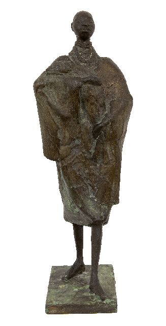 Riemsdijk J.G. van | Masai man with a fish, bronze 39.0 x 13.5 cm, signed on the base and executed ca. 1980