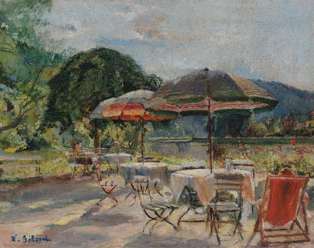 Gilsoul V.O.  | Terrace on the water, oil on canvas 32.1 x 40.1 cm, signed l.l. and without frame