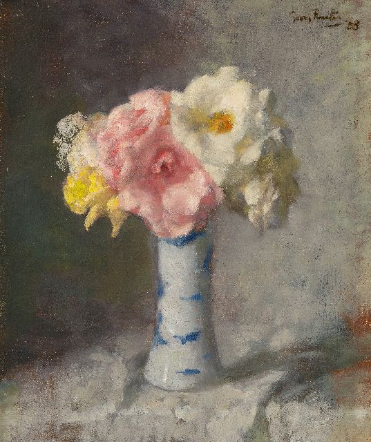 Rueter W.C.G.  | Roses in a porcelain vase, oil on canvas 43.6 x 36.0 cm, signed u.r. and dated '38