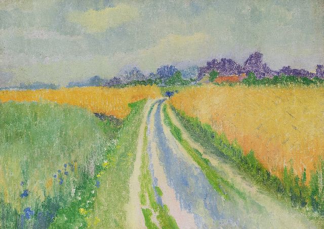 Berg S.R. van den | Country road between wheat fields, Zuidlaren, oil on canvas 50.2 x 70.3 cm, signed l.r. and dated '44