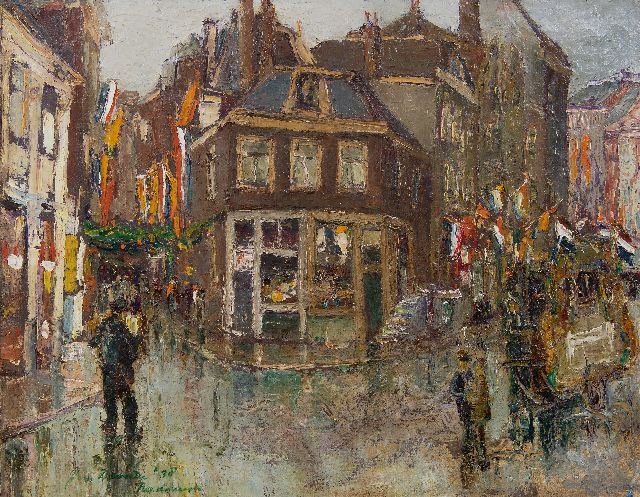 John van Deventer | Feest in de Reguliersdwarsstraat, Amsterdam, olieverf op doek, 55,7 x 70,3 cm, gesigneerd l.o. en gedateerd '38, zonder lijst