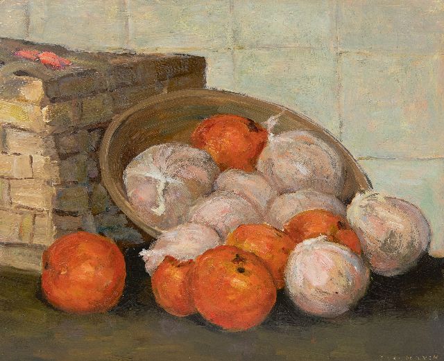 Ven E.E.G. van der | Still life with mandarins, oil on board 30.4 x 37.2 cm, signed l.r.