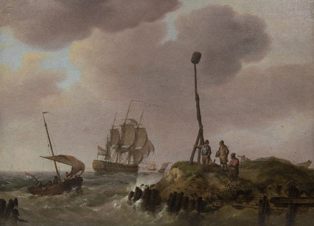 Koekkoek J.H.  | Sailing ships off the coast of Zeeland, oil on panel 35.6 x 48.8 cm, signed l.r.