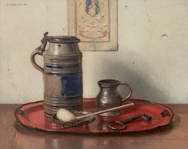 Bogaerts J.J.M.  | Still life with a Cologne jug and a Gouda pipe, oil on canvas 40.3 x 50.0 cm, signed u.l. and dated 1942