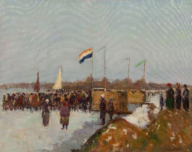 Frauenfelder H.  | Ice sailing race, De Kaag, oil on canvas 40.4 x 50.3 cm, signed l.r.