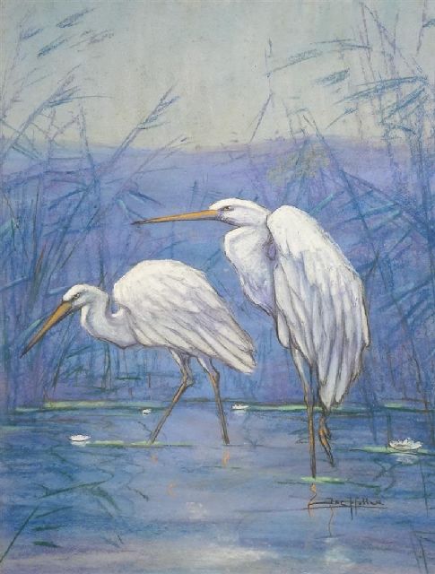 Albert Klein Sprokkelhorst | Kraanvogels, pastel op papier, 49,5 x 39,0 cm, gesigneerd r.o. 'Jac Huller'