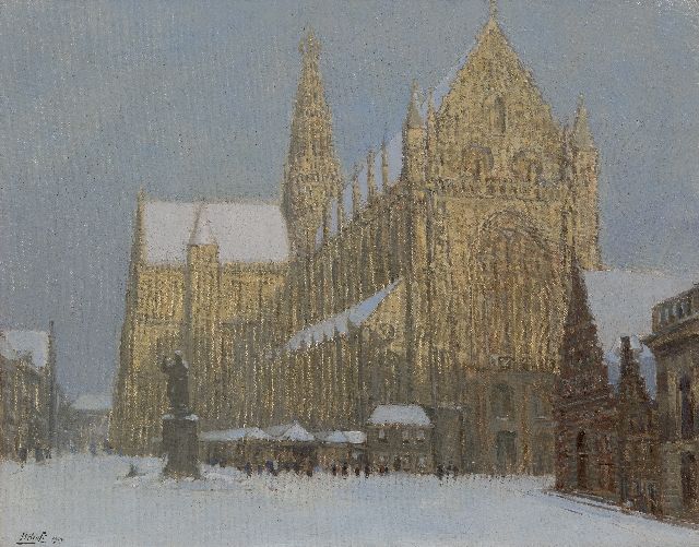 Heuff H.D.  | The St. Bavokerk in Haarlem in winter, oil on canvas 49.3 x 63.2 cm, signed l.l. and dated 1919