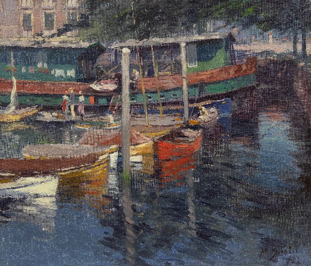 Schotel A.P.  | Sunny harbor, Dordrecht, oil on canvas 59.5 x 69.5 cm, signed l.r. and dated '22