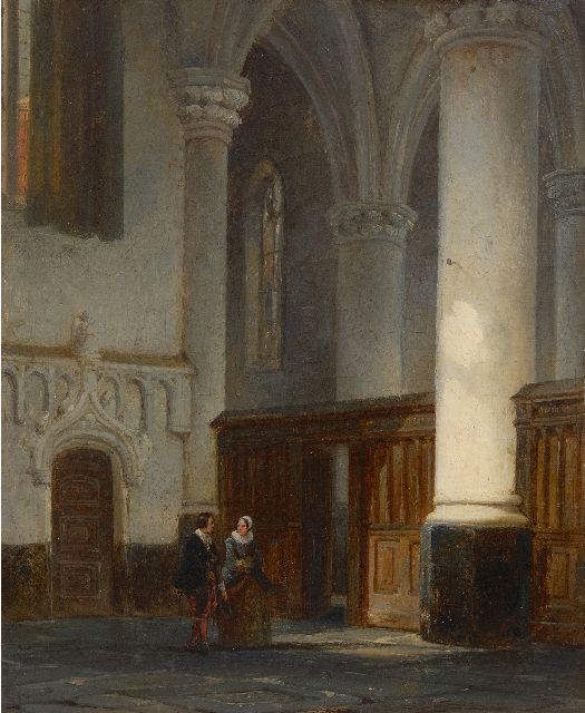 Springer C.  | Man and woman in church interior, oil on canvas 32.9 x 27.3 cm, signed l.l. with monogram and dated '44
