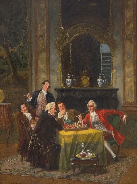 Franke A.J.  | An exciting game of chess, oil on panel 40.1 x 29.6 cm, signed l.l.