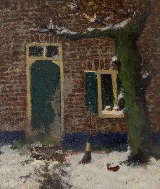 Evert Jan Ligtelijn | Backyard of a farm in the snow, oil on canvas, 60.3 x 50.3 cm, signed l.r. and without frame