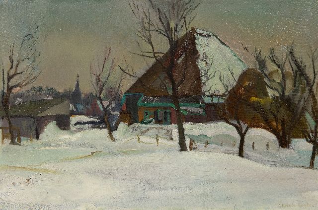 Kuijten H.J.  | A farm in the snow (probably in Groet), oil on canvas 40.0 x 60.2 cm, signed l.r. and dated on the stretcher 1942