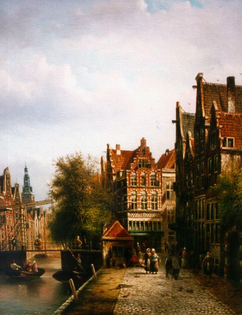 Spohler J.F.  | A canal in a Dutch town, oil on canvas 43.9 x 34.6 cm, signed l.r.