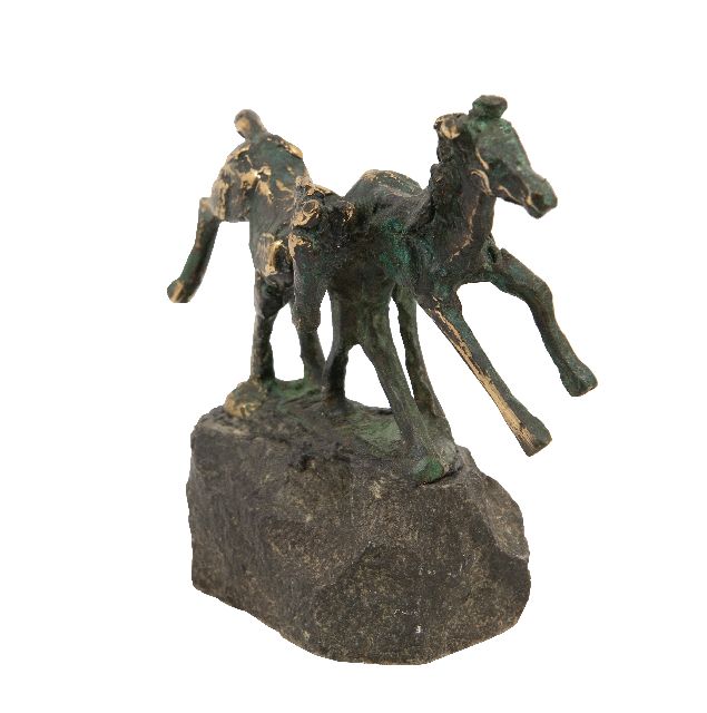 Bakker W.F.  | Two playing foals, bronze 10.3 x 11.4 cm, signed on the base