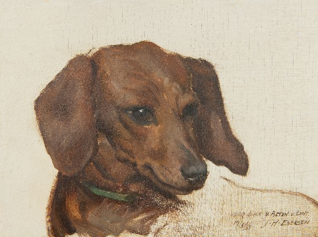 Eversen J.H.  | Portrait of a Dachshund, oil on panel 17.9 x 23.9 cm, signed l.r. and dated 17/5/55