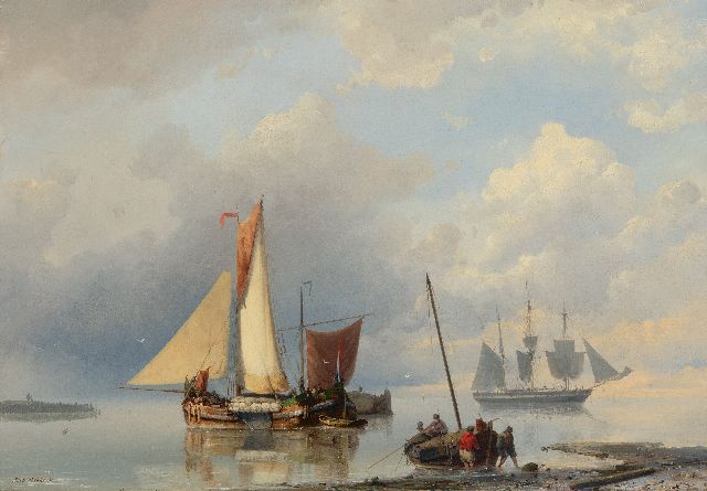 Koekkoek J.H.B.  | Ships off the coast in calm weather, oil on canvas 43.4 x 62.0 cm, signed l.l.