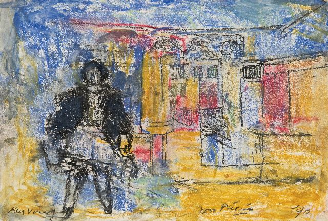 Kees Verwey | Woman in a street, chalk and watercolour on paper, 26.8 x 39.8 cm, signed l.l. and dated '90