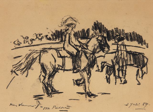 Verwey K.  | Two horsemen, charcoal on paper 21.9 x 29.6 cm, signed l.l. and dated 3 July 59