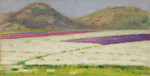 Lefebvre A.  | Bulb fields near Noordwijk, oil on canvas 32.7 x 62.3 cm, signed l.r. and dated 1918