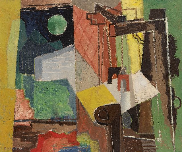 Bosma W.  | Composition with wavingloom, oil on board 49.0 x 59.9 cm, signed l.l. and on the reverse and dated '54