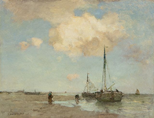 Weissenbruch H.J.  | Fishing boats on the tide line, oil on canvas 38.9 x 50.9 cm, signed l.l.