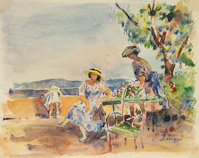 Henri Lebasque | Op het terras, aquarel op papier, 23,0 x 28,0 cm, gesigneerd r.o.
