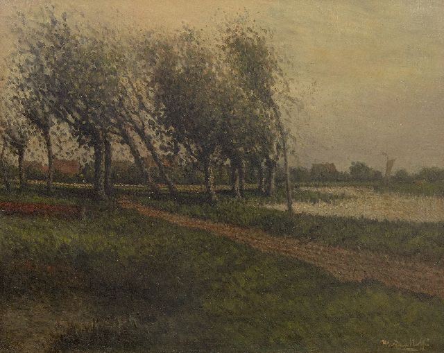 Daalhoff H.A. van | Path along the river, oil on panel 32.0 x 40.4 cm, signed l.r.