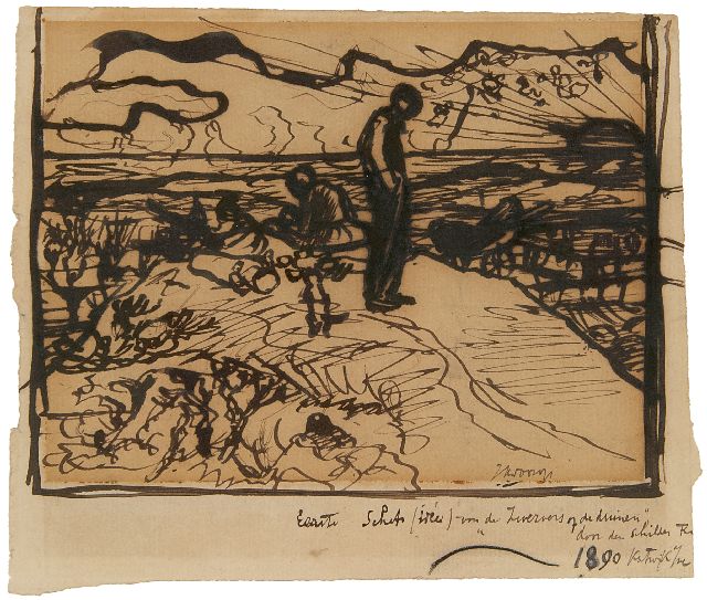 Jan Toorop | Vagabonds in the dunes, pen and ink on paper, 12.1 x 14.4 cm, signed l.r. and dated l.m. 1890