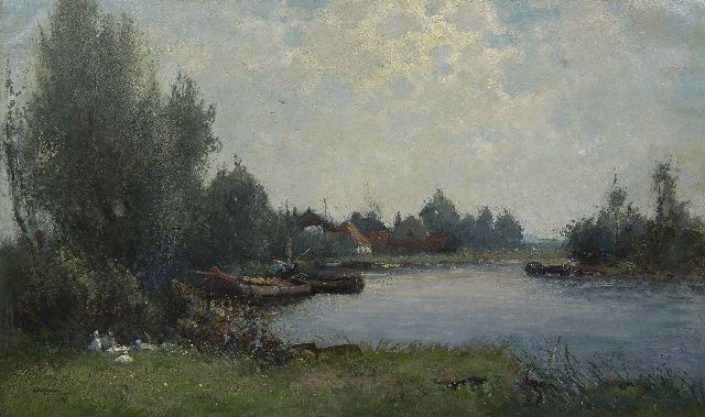 Schagen G.F. van | Early morning at De Kaag, oil on canvas 65.5 x 110.5 cm, signed l.l. and signed on the stretcher 1916