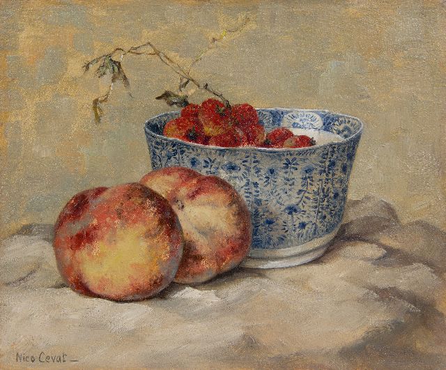 Cevat N.F.H.  | Still life with peaches and strawberries, oil on panel 23.4 x 28.0 cm, signed l.l.
