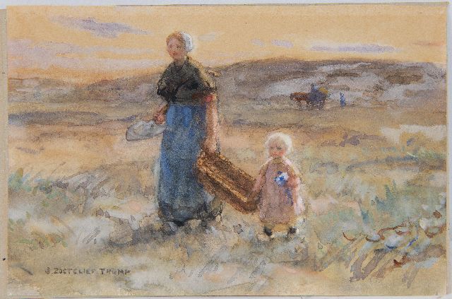Jan Zoetelief Tromp | Mother and child in the dunes, watercolour on paper, 15.6 x 23.2 cm, signed l.l.