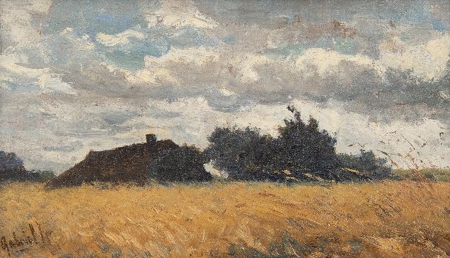 Constan Gabriel | Farmhouse hidden behind a cornfield, oil on canvas laid down on panel, 19.8 x 33.6 cm, signed l.l.
