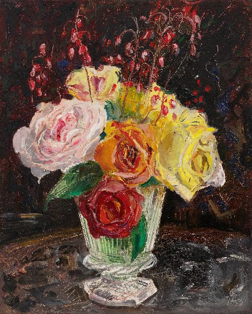 Harm Kamerlingh Onnes | Roses in a glass vase, oil on board, 30.6 x 24.6 cm, signed l.r. with monogram and dated '62, without frame