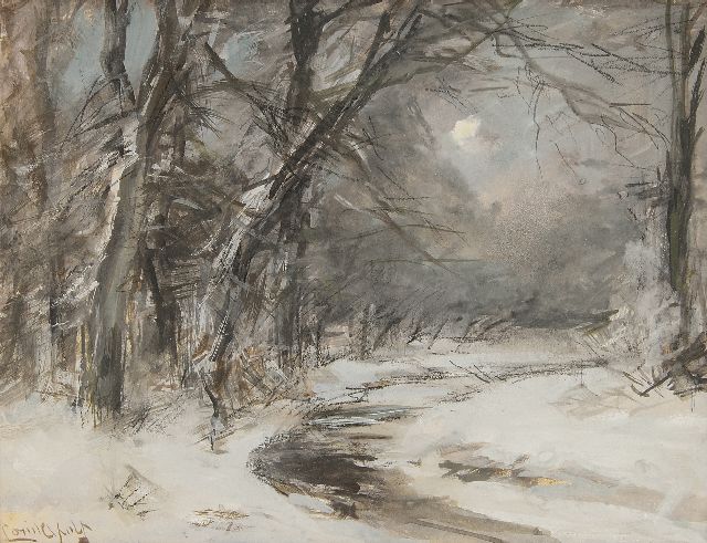 Apol L.F.H.  | Snowy forest scene, gouache on paper 15.5 x 20.5 cm, signed l.l.